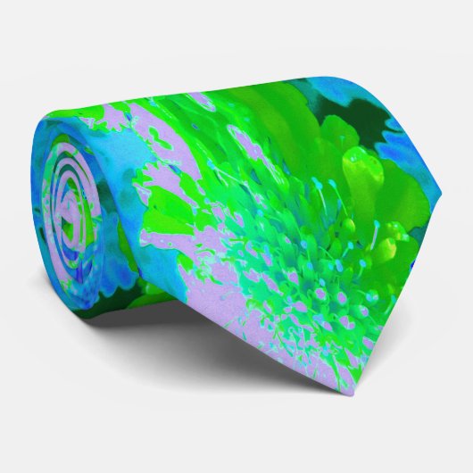 Abstrakte Retro-Blume in Lavendel und Kalkgrün Krawatte (Gerollt)