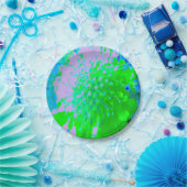 Abstrakte Retro-Blume in Lavendel und Kalkgrün Pappteller (Party)