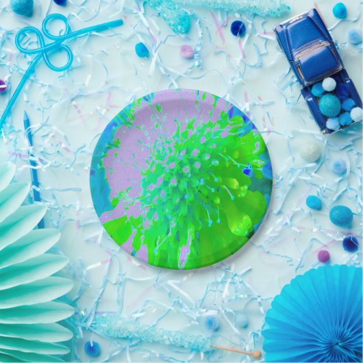 Abstrakte Retro-Blume in Lavendel und Kalkgrün Pappteller (Party)