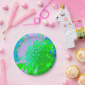 Abstrakte Retro-Blume in Lavendel und Kalkgrün Pappteller (Party)