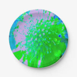 Abstrakte Retro-Blume in Lavendel und Kalkgrün Pappteller