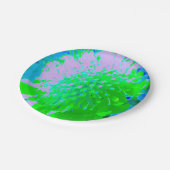 Abstrakte Retro-Blume in Lavendel und Kalkgrün Pappteller (Schrägansicht)