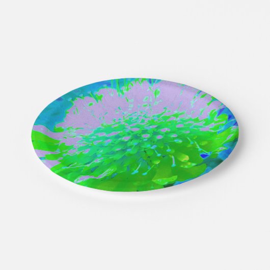 Abstrakte Retro-Blume in Lavendel und Kalkgrün Pappteller (Schrägansicht)