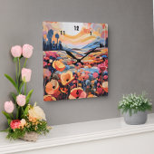 Abstrakte Retro-Blume Runde Wanduhr