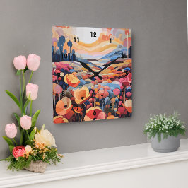 Abstrakte Retro-Blume Runde Wanduhr