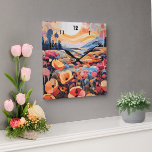 Abstrakte Retro-Blume Runde Wanduhr