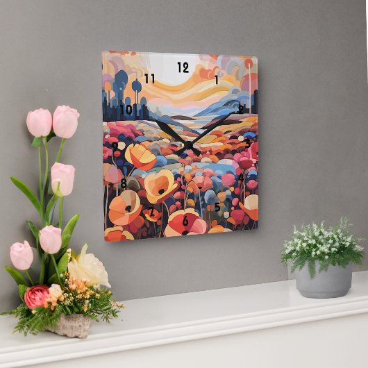 Abstrakte Retro-Blume Runde Wanduhr