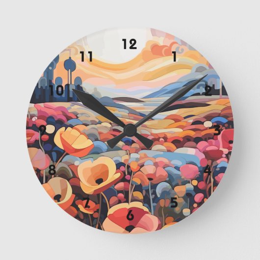 Abstrakte Retro-Blume Runde Wanduhr (Vorderseite)
