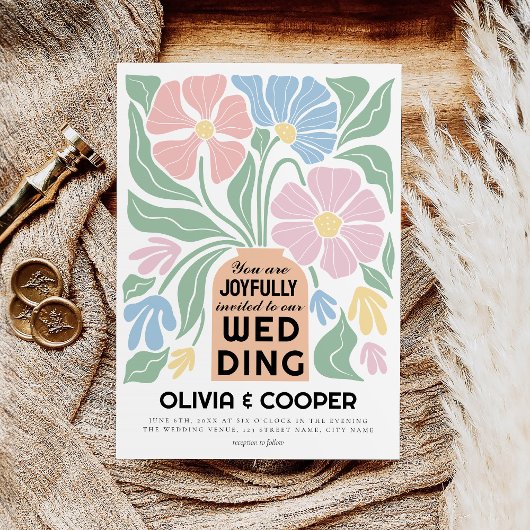 Abstrakte Retro Boho Chic farbenfrohe blumenreiche Einladung
