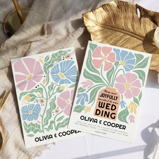 Abstrakte Retro Boho Chic farbenfrohe blumenreiche Einladung