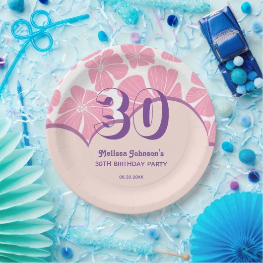 Abstrakte Retro-Carnation Pink Chamomile Geburtsta Pappteller (Party)