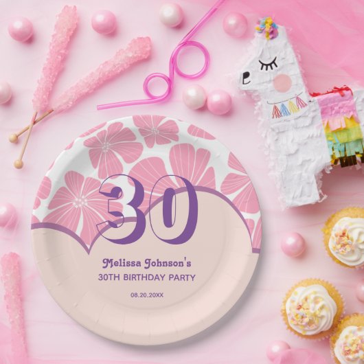 Abstrakte Retro-Carnation Pink Chamomile Geburtsta Pappteller (Party)