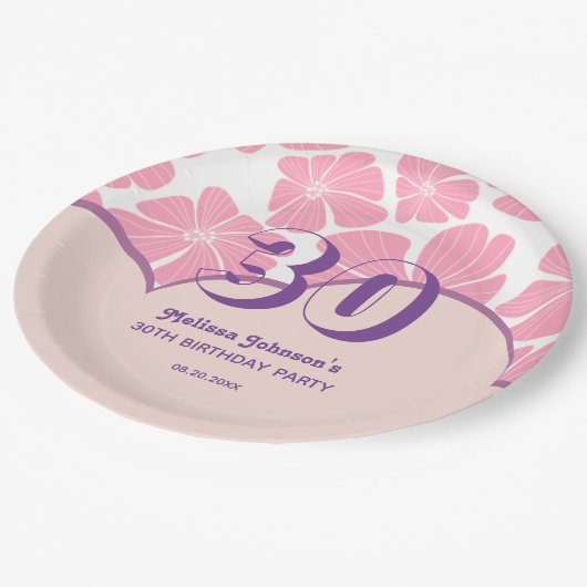 Abstrakte Retro-Carnation Pink Chamomile Geburtsta Pappteller (Schrägansicht)