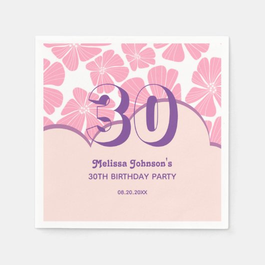 Abstrakte Retro-Carnation Pink Chamomile Geburtsta Serviette (Vorderseite)