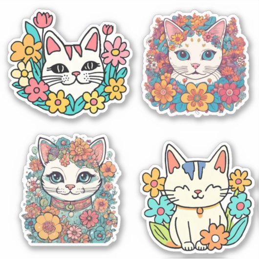 Abstrakte Retro Cat Collection Wasserdicht Aufkleber (Vorderseite)