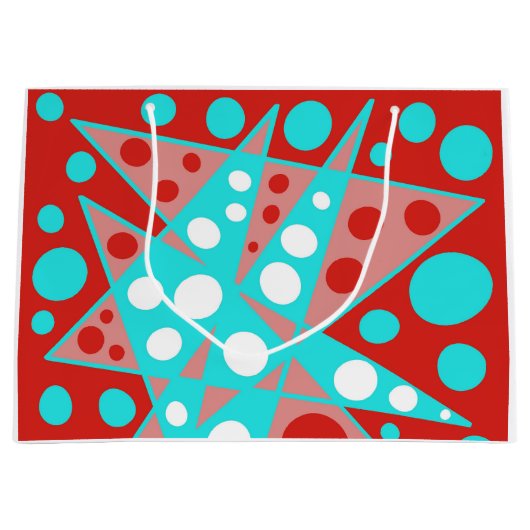 Abstrakte Retro-Designs in Rot, Weiß und Türkis Große Geschenktüte (Vorderseite)
