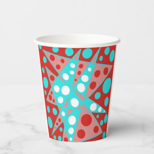 Abstrakte Retro-Designs in Rot, Weiß und Türkis Pappbecher (Rückseite)