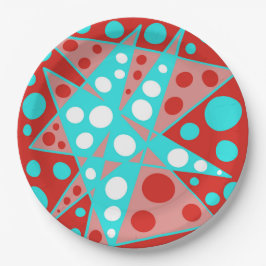 Abstrakte Retro-Designs in Rot, Weiß und Türkis Pappteller