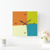 Abstrakte Retro Farbgeometrisches Muster Quadratische Wanduhr (Zuhause)