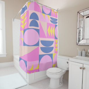 Abstrakte Retro Geometric Pink Blue Mid Century Mo Duschvorhang