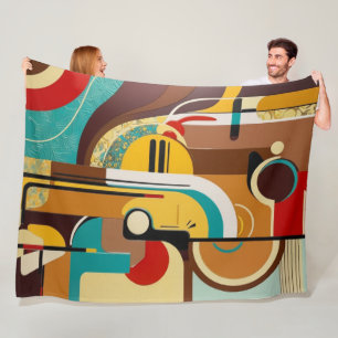Abstrakte Retro-Kunst   Gelb- und Brauntöne Fleecedecke