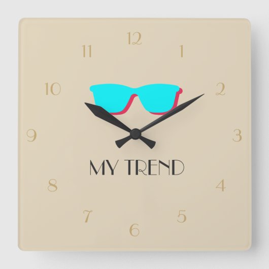 Abstrakte Retro Pop-Kunst - Türkis u. rosa Gläser Quadratische Wanduhr (Vorderseite)