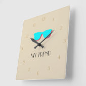 Abstrakte Retro Pop-Kunst - Türkis u. rosa Gläser Quadratische Wanduhr (Winkel)