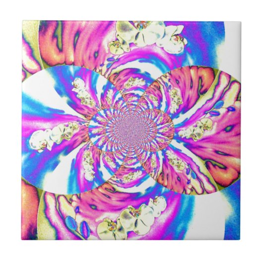 Abstrakte Retro-Rosa Mandala Rosa Orchideen Fliese (Vorderseite)