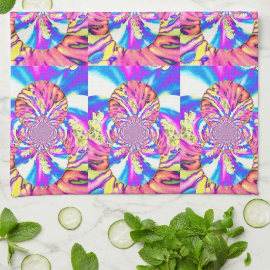 Abstrakte Retro-Rosa Mandala Rosa Orchideen Geschirrtuch (Gefaltet)