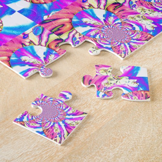 Abstrakte Retro-Rosa Mandala Rosa Orchideen Puzzle (Seite)