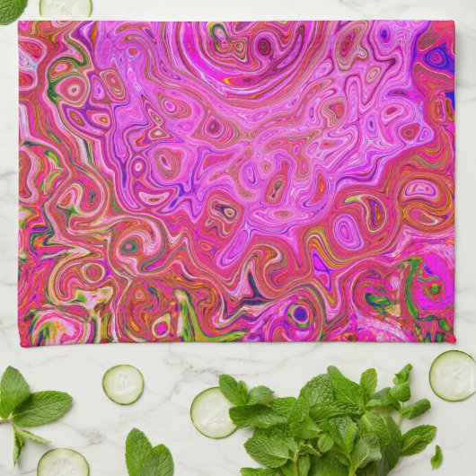 Abstrakte Retro-Swirbel in rosa Marmorfarben Geschirrtuch (Gefaltet)