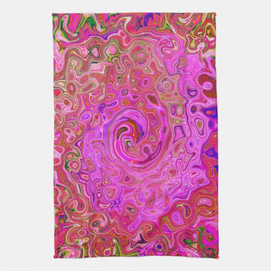 Abstrakte Retro-Swirbel in rosa Marmorfarben Geschirrtuch (Vertikal)