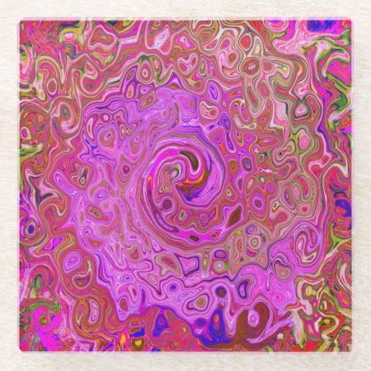 Abstrakte Retro-Swirbel in rosa Marmorfarben Glasuntersetzer (Vorderseite)