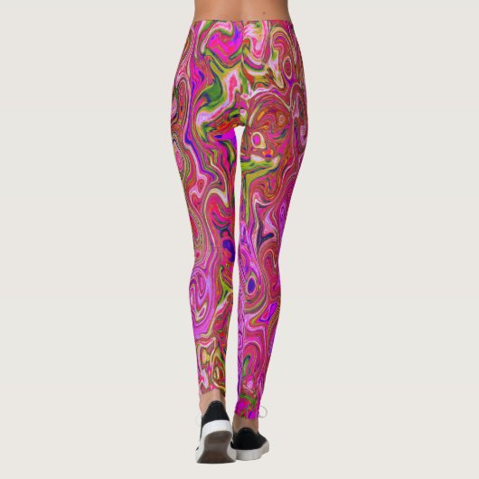 Abstrakte Retro-Swirbel in rosa Marmorfarben Leggings (Rückseite)