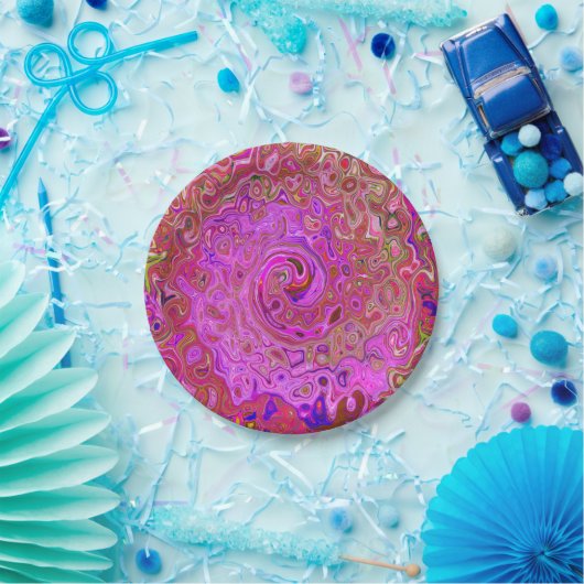 Abstrakte Retro-Swirbel in rosa Marmorfarben Pappteller (Party)