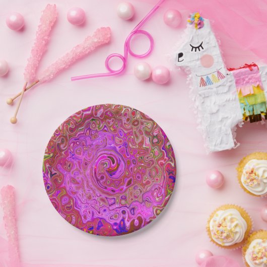 Abstrakte Retro-Swirbel in rosa Marmorfarben Pappteller (Party)
