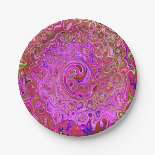 Abstrakte Retro-Swirbel in rosa Marmorfarben Pappteller (Vorderseite)