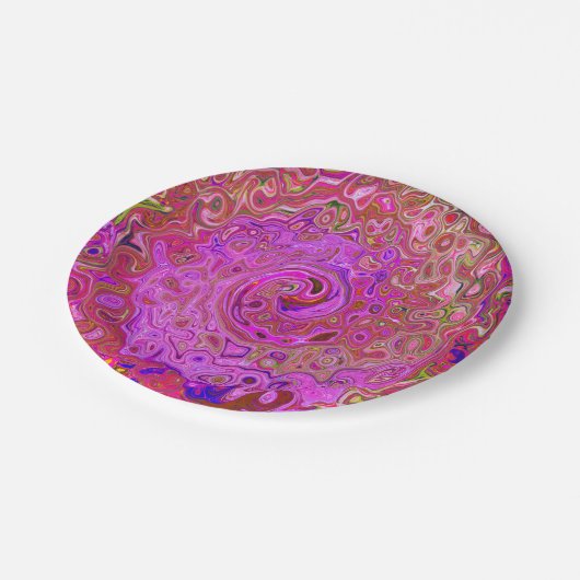 Abstrakte Retro-Swirbel in rosa Marmorfarben Pappteller (Schrägansicht)