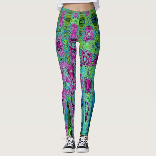 Abstrakte Retro-Waves in Pink und Blau Leggings (Vorderseite)