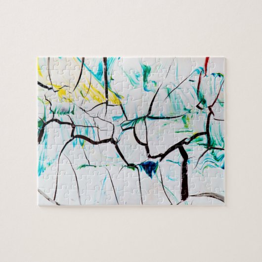 Abstrakte Risse in grün-gelb-blau Puzzle (Horizontal)