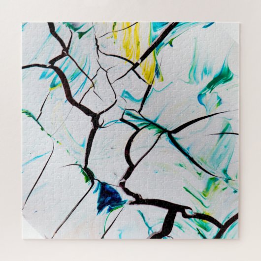 Abstrakte Risse in grün-gelb-blau Puzzle (Horizontal)