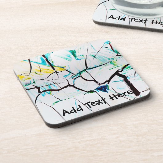 Abstrakte Risse in Grün-Gelb und Blau Getränkeuntersetzer (Linke Seite)