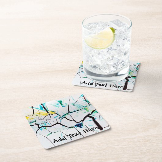 Abstrakte Risse in Grün, Gelb und Blau Rechteckiger Pappuntersetzer (Vor Ort)