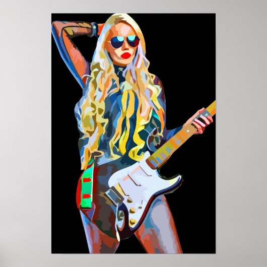 Abstrakte Rocker Chick Musikermusik Kunst Poster (Vorne)