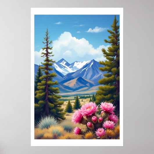 Abstrakte Rocky Mountains Kiefern Kaktus Poster (Vorne)