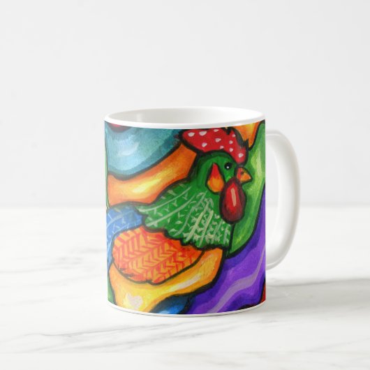 Abstrakte Rooster Bird Animal Colority Kaffeetasse (VorderseiteRechts)