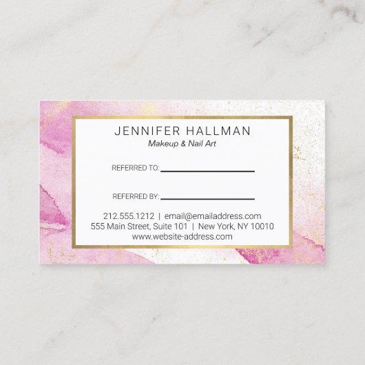 Abstrakte Rosa Aquarellfarben-Imitate Goldstaubbes Visitenkarte (Rückseite)