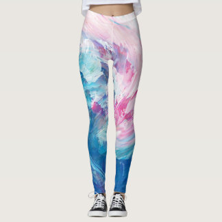 Abstrakte rosa blaue wirbelnde Kunstmalerei Leggings