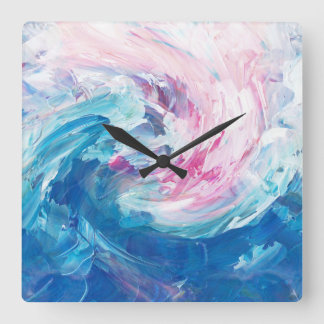 Abstrakte rosa blaue wirbelnde Kunstmalerei Quadratische Wanduhr