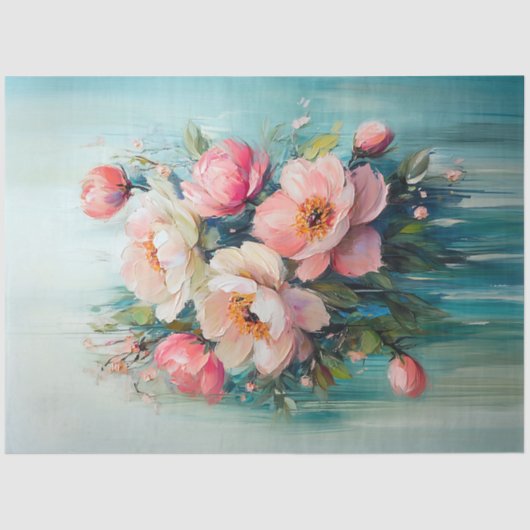 Abstrakte rosa Blume Aquamarin Hintergrund Decoupa Seidenpapier (Vorderseite)